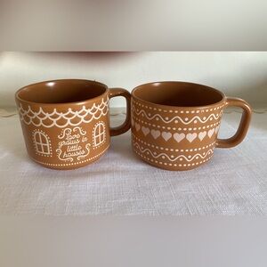 Charming Brown Mug Set with Heart and House Patterns